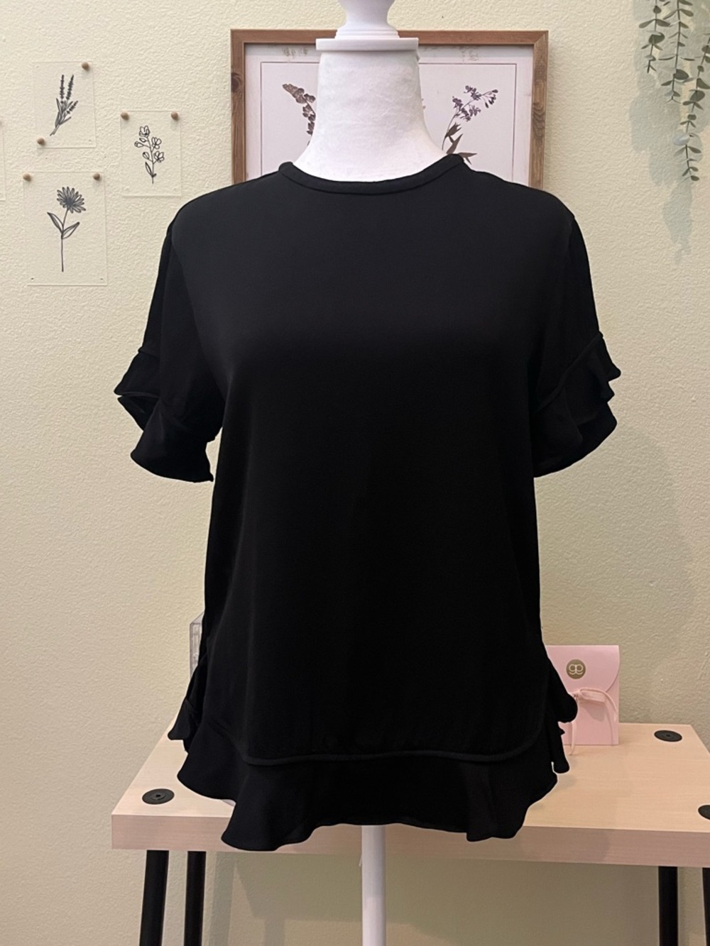 Kate Spade New York Black Ruffle Hem & Flutter Sleeve Blouse - Size S